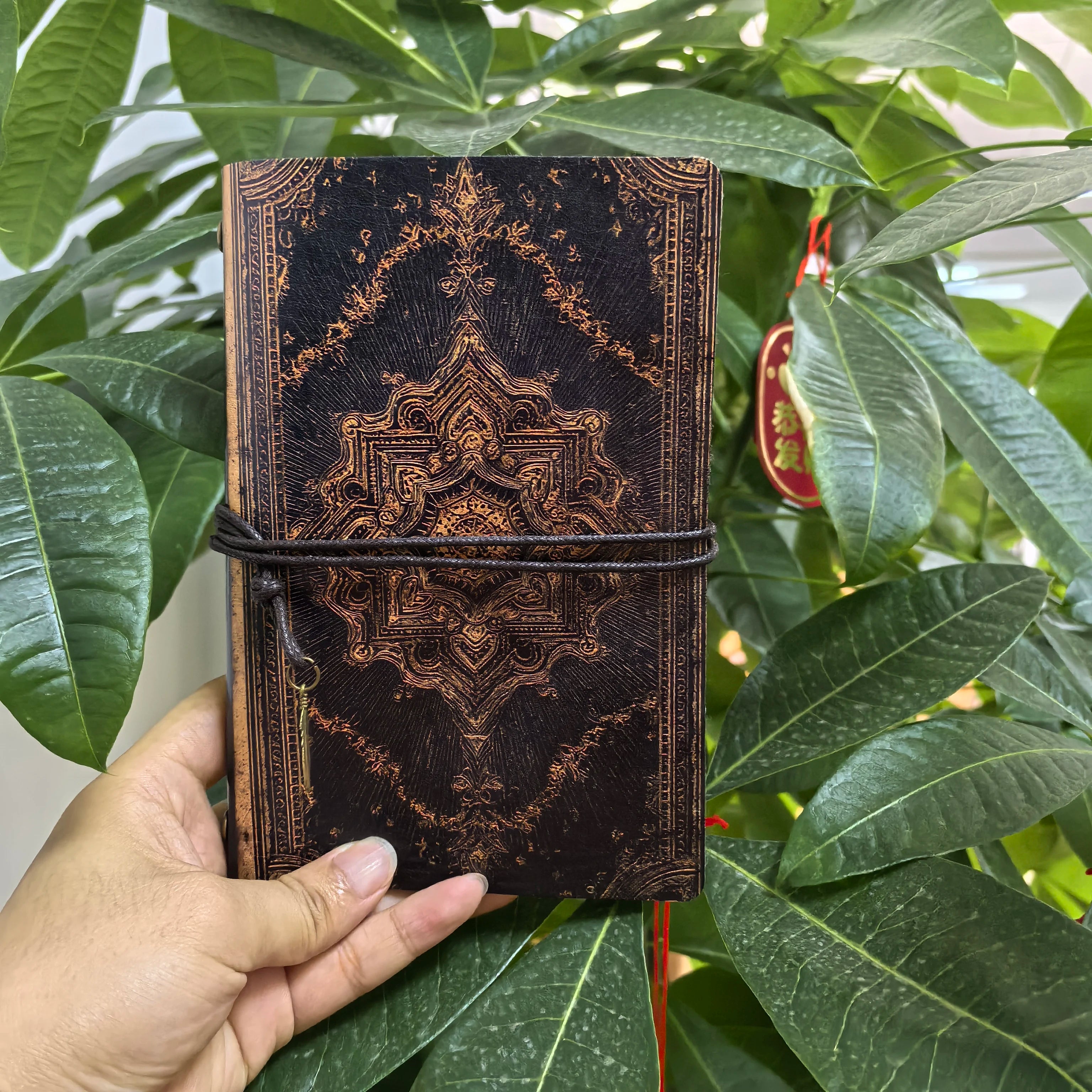 Gothic Embossed Leather Travel Journal, Aesthetic Handmade Notebook, Refillable A6 Diary for School, Office & Witchcraft Gift