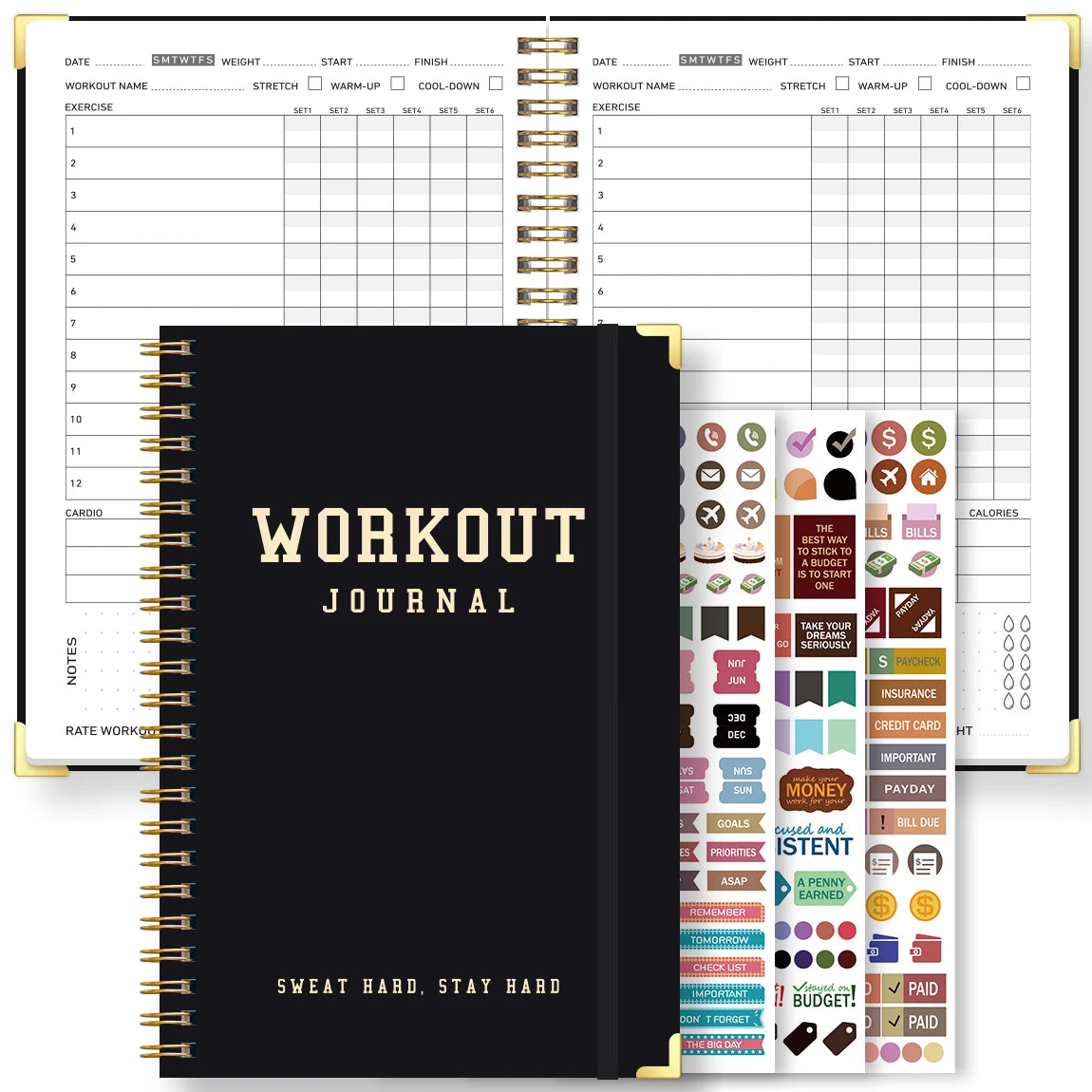 Workout Journal Spiral Notebook A5 Fitness Planner Daily Gym Log Exercise Tracker with Stickers & Progress Pages
